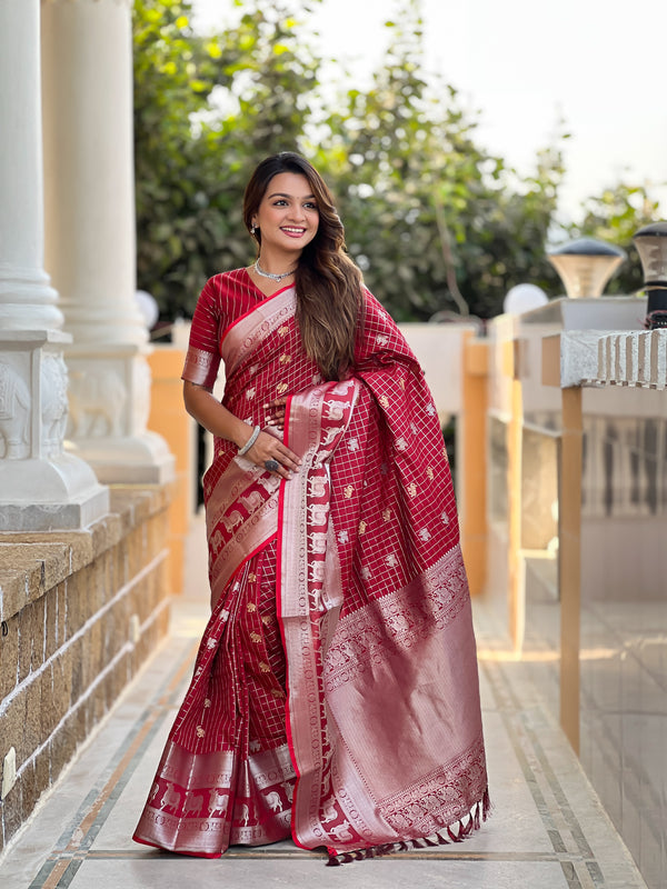 Weaving Soft Silk Saree In Pichwai Concept Red colour