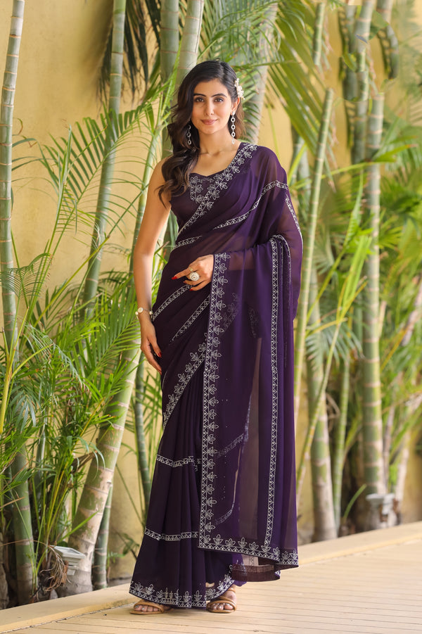 Wine Swarovski silk georgette