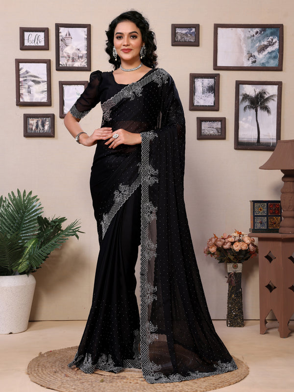 Black Stonework vichitra silk Designer Sareeage