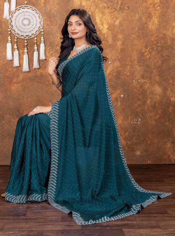 Elegant Wine Chinon Saree with Swarovski Diamond Work – Timeless Elegance Collection