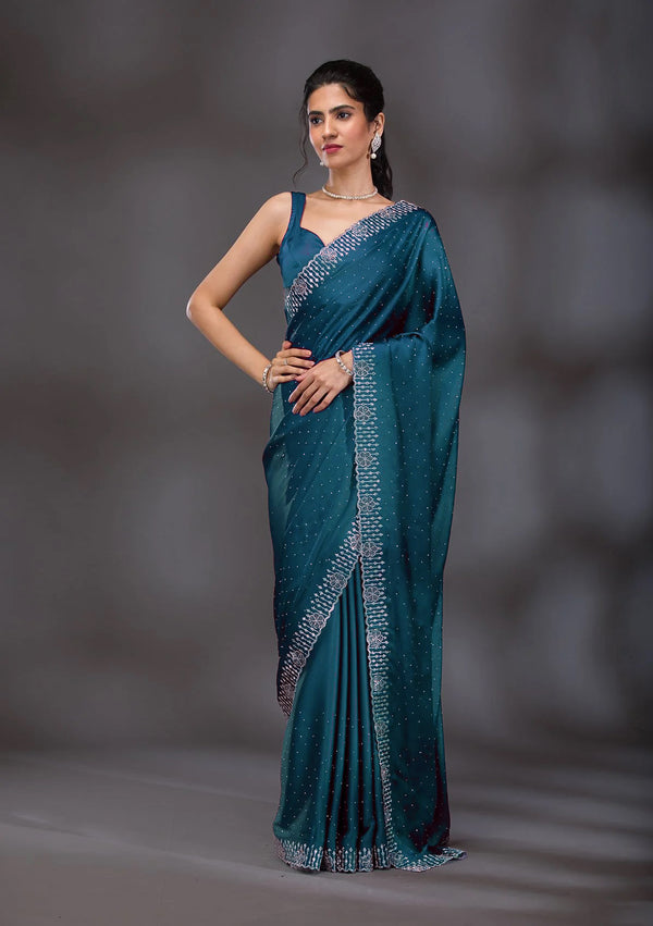Teal Swarovski chinon silk
